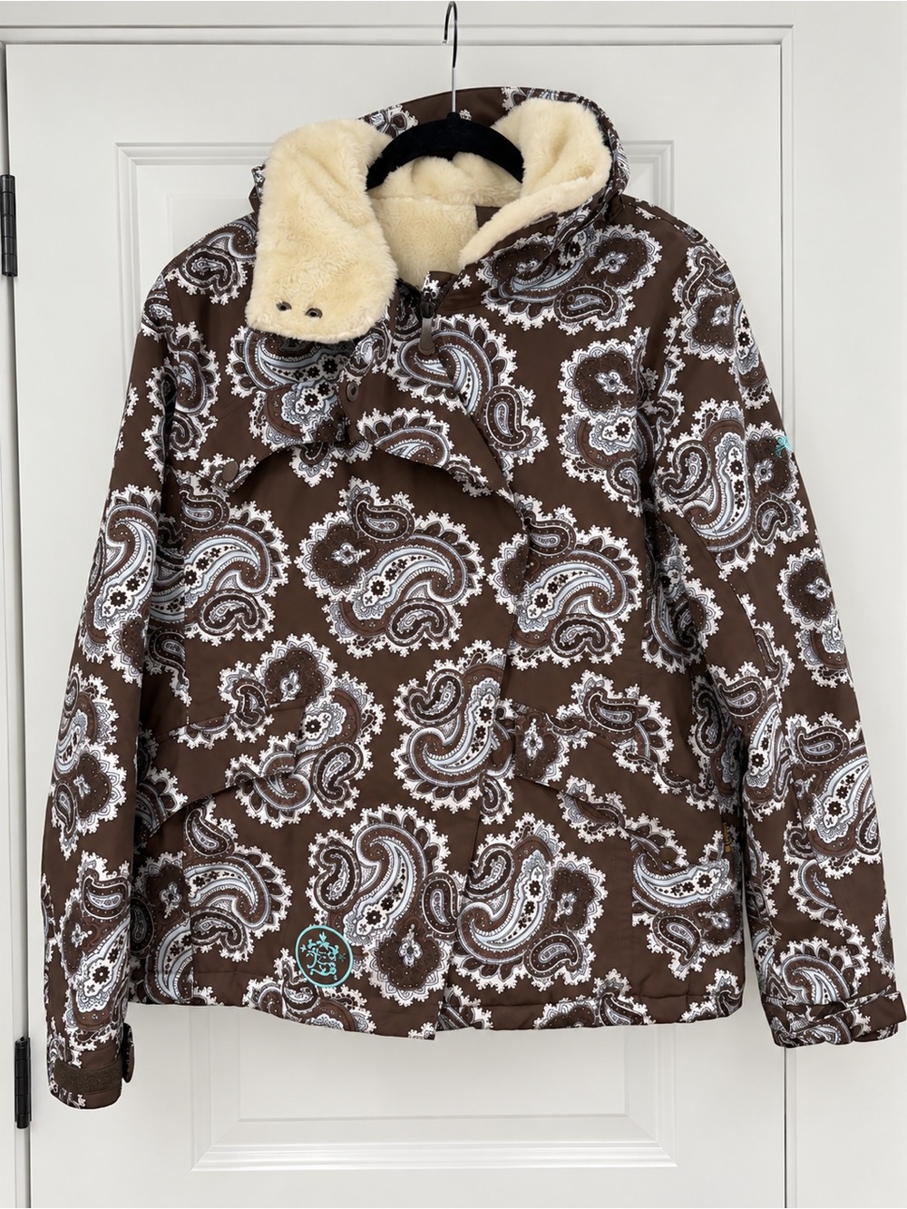 Burton Women’s Brown Paisley Hooded Faux Fur Lined Zip Jacket Size L